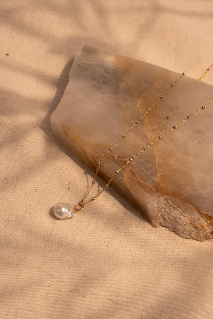 Solitaire Baroque Pearl Drop Necklace