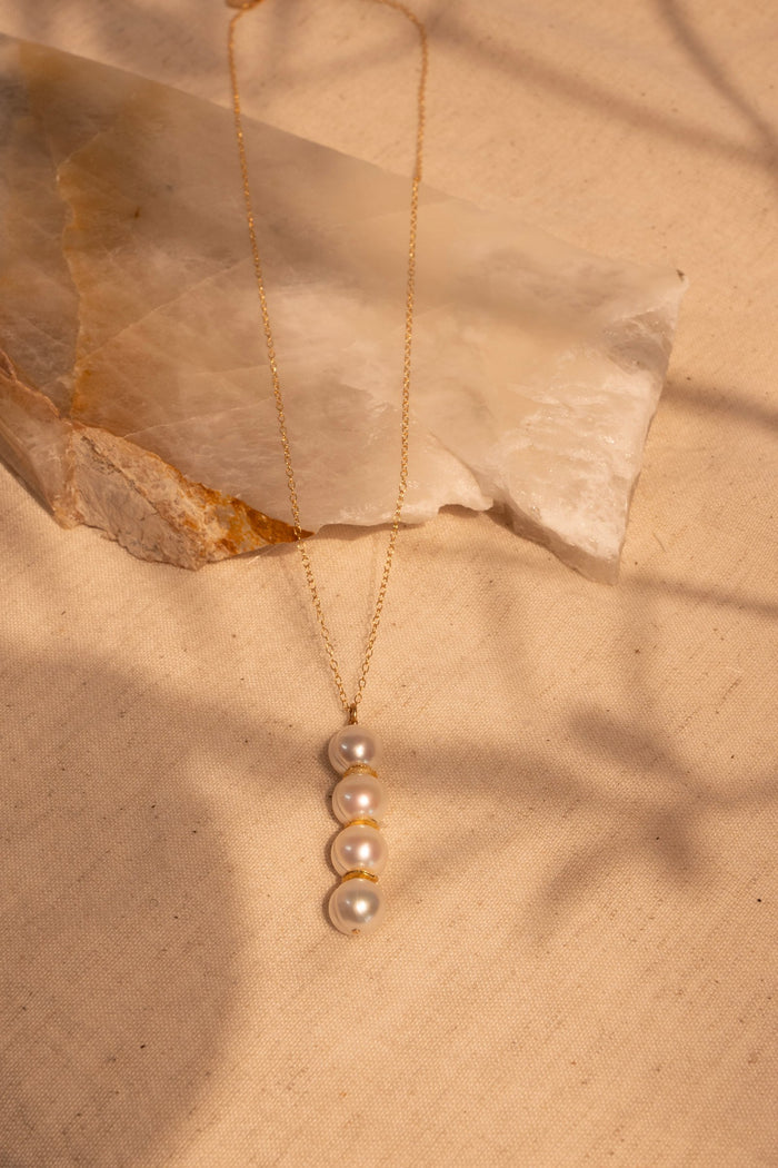 Hand Wrapped 4 Pearl Column with 7mm White Pearls and Disks